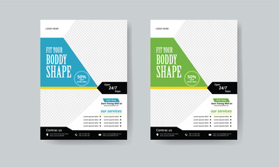 A4 flyer layout fitness Flyer template in green an blue color