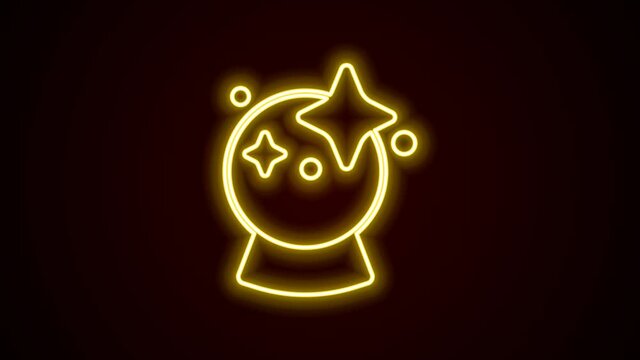 Glowing neon line Magic ball icon isolated on black background. Crystal ball. 4K Video motion graphic animation