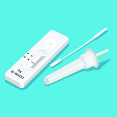 Vector illustration of COVID-19, Antigen test kit (ATK) with results on blue background