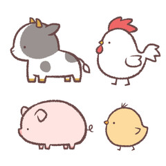 ウシとブタとニワトリとヒヨコのセット