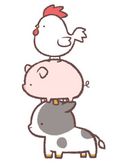 ウシとブタとニワトリのタワー