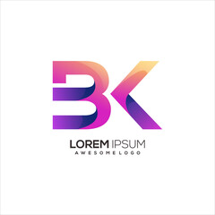 Bk letter initial logo gradient colorful abstract - obrazy, fototapety, plakaty
