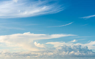 Naklejka na ściany i meble Golden cloudscape and blue sky in Indian ocean, Maldives island.