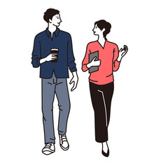 オフィスの男女が話しながら歩くイラストベクター