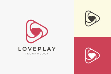 Romance on love logo with clean and simple triangle play shape