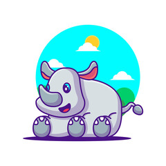 Cute Rhinoceros Cartoon Illustration