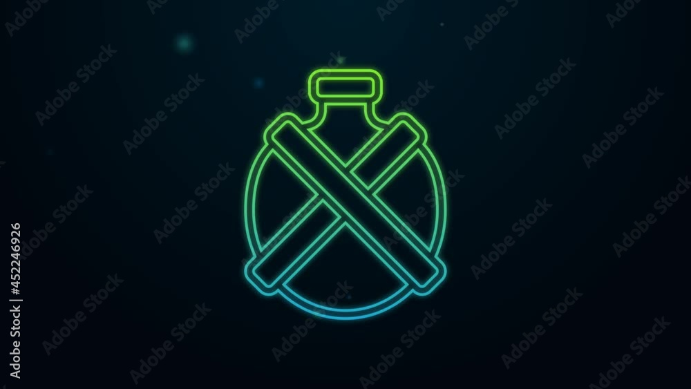 Poster glowing neon line canteen water bottle icon isolated on black background. tourist flask icon. jar of