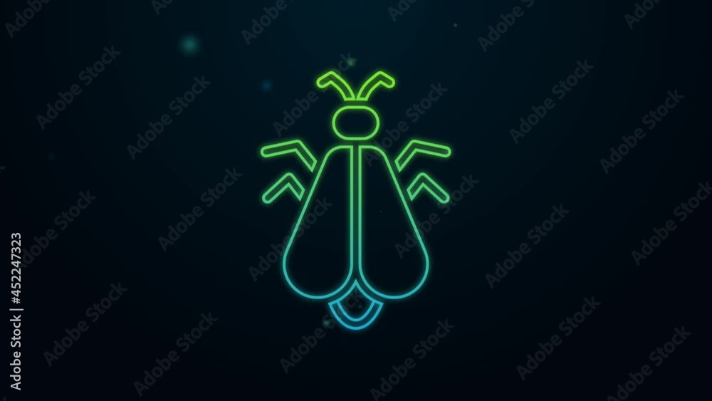 Sticker Glowing neon line Mosquito icon isolated on black background. 4K Video motion graphic animation