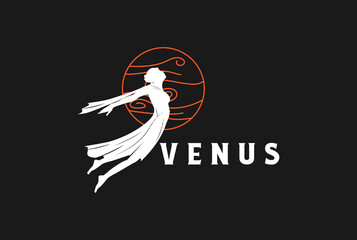 Beauty Flying Venus Greek Woman Angel Girl or Goddess Logo Design Vector © AFstudio87