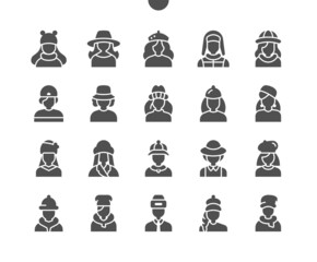 Hats. Baseball cap. Avatar with hat. Beret. Accessory, wear, season, style, head, headdress, clothes. Vector Solid Icons. Simple Pictogram