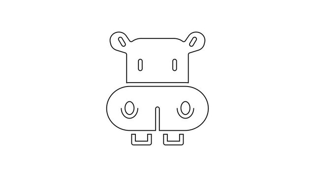 Black line Hippo or Hippopotamus icon isolated on white background. Animal symbol. 4K Video motion graphic animation