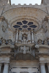 Close up on details of the entrance of the Cathedral of Porto
