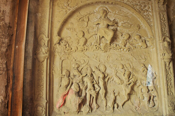 Detail view of a relief in a wall inside the Porta Nigra, a well preserved roman portal aand the most famous landmark in Trier, the oldest City in Germany
