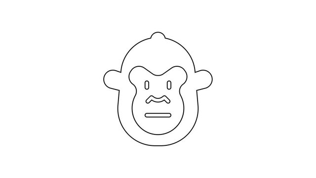 Black line Monkey icon isolated on white background. Animal symbol. 4K Video motion graphic animation