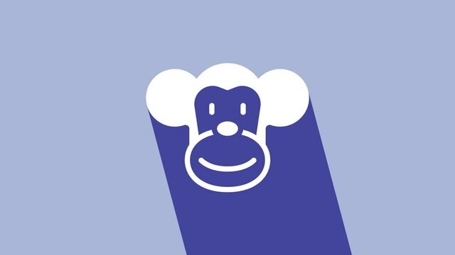 White Monkey icon isolated on purple background. Animal symbol. 4K Video motion graphic animation