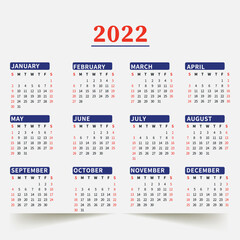 2022 vector one page Calendar