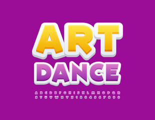 Vector creative banner Art Dance. Purple and White Alphabet Letters and Numbers. Bright modern Font