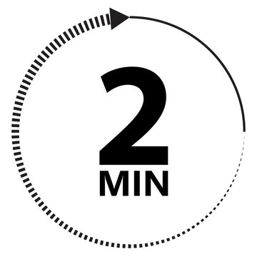 Two Minutes Icon On White Background. 2 Minutes Timer Sign. 2min Time Circle Symbol. Flat Style.