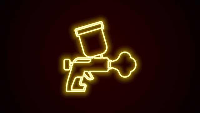 Glowing neon line Paint spray gun icon isolated on black background. 4K Video motion graphic animation