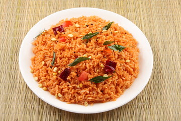 Tomato rice - Homemade delicious vegetarian food meal.