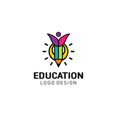 Education logo concept with graduation cap and stationary. Vector stock. Illustration graphic design.