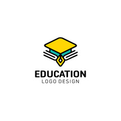 Education logo concept with graduation cap and stationary. Vector stock. Illustration graphic design.