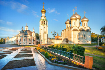 Resurrection Cathedral, bell tower and St. Sophia Cathedral in the Kremlin in the city of Vologda