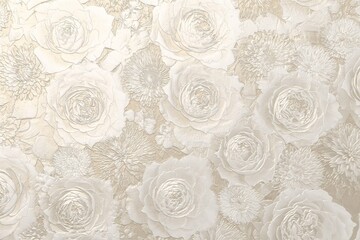 Metallic embossed rose flowers with white paint background. 3D illustration. 3D render