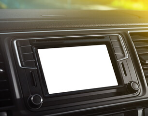 Closeup view of dashboard with navigation system in modern car