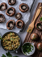 stuffed mushrooms on a gray background