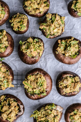 stuffed mushrooms on a gray background