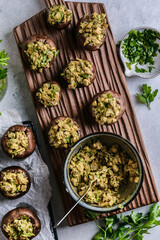 stuffed mushrooms on a gray background