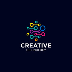 Creative Circle Tech logo template, Advanced analysis data base Logo symbol. Development of artificial intelligence sign. Abstract innovative high tech logo template. Colorful round