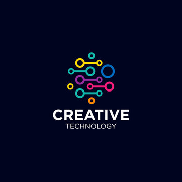 Creative Circle Tech logo template, Advanced analysis data base Logo symbol. Development of artificial intelligence sign. Abstract innovative high tech logo template. Colorful round