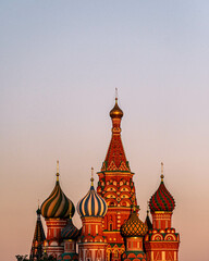 Fototapeta na wymiar The most popular Russia church, placed in the Kremlin, in the orange vibe. 