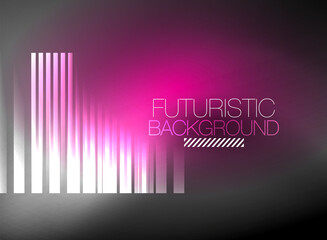 Bright neon color techno abstract background, shiny glowing neon lines in the dark background