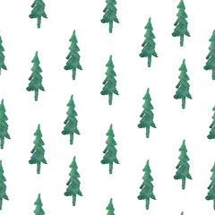 Blue forest fir trees watercolor seamless pattern. Template for decorating designs and illustrations.
