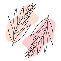 Vector abstract leaf illustration using for logo, wedding, stories, posters. Two minimal modern leaves. Doodle Leaves art with spots. Botanical vector logo print.