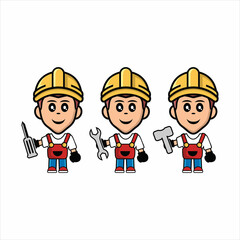 Male mechanical cartoon character vector clipart image holding wrench, screwdriver, hammer