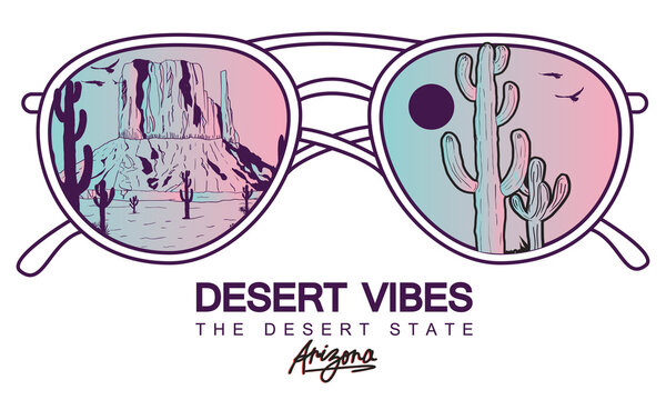 Desert sunglass gradient  t shirt print design. Arizona mountain modern art. 