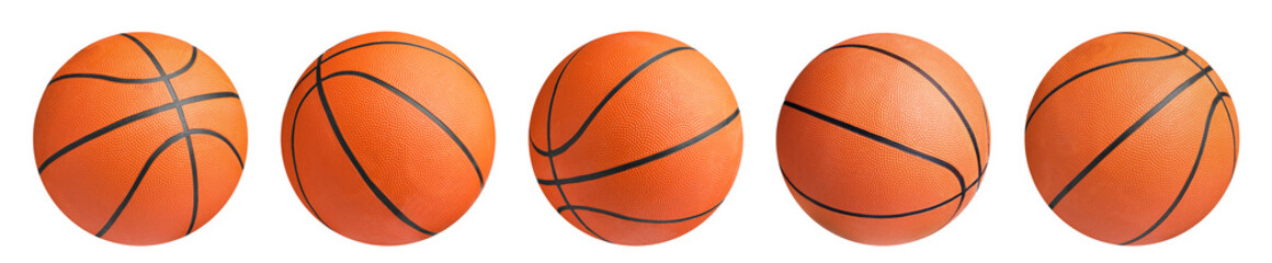 Set with orange basketball balls on white background. Banner design