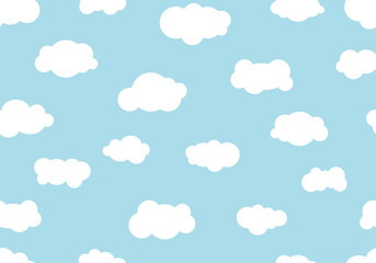 Seamless pattern hand drawn cloudy different on blue sky background