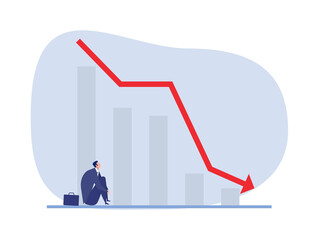 Businessman sitting  with falling, degrading graph. Bankruptcy, financial crisis, loss concept vector illustrator