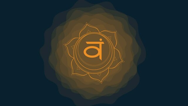 Sacral chakra of svadhisthana sign. Icon with rounded circle smoke aura. Yoga symbol. Animated shape motion graphic video