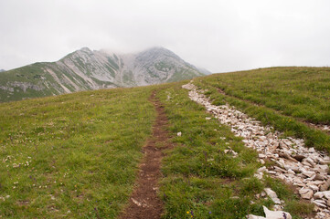 Fototapeta premium Double Path on the Mountain. Zambla Alta, Bergamo, Italy