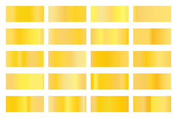Metalic gradient collection with shiny colorful hologram. Holographic foil texture, gold rose, bronze and golden gradation. Vector set for frame, ribbon, border, other design
