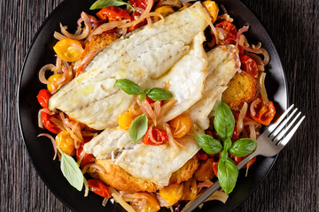 Acqua Pazza, italian poached fish, top view