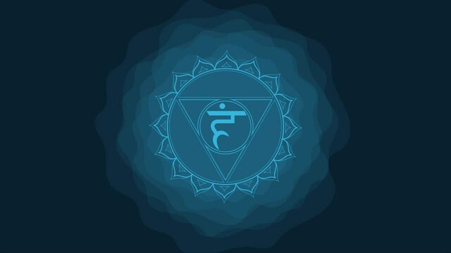 Sacral chakra of vishudha sign. Icon with rounded circle smoke aura. Yoga symbol. Animated shape motion graphic video