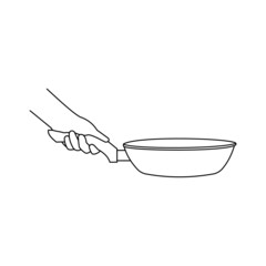 line drawing of hand holding a pan, design vector icon illustration.