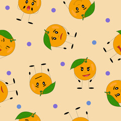Obraz na płótnie Canvas Funny oranges seamless pattern. Orange with cute faces